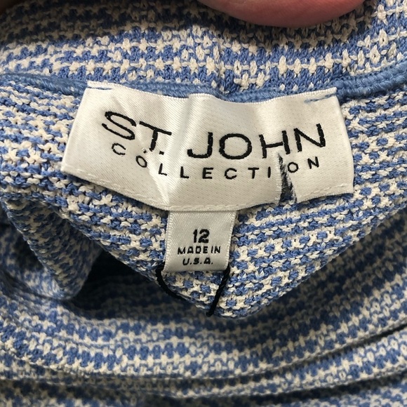 NWT St. John Wool Blend Tweed Pencil Skirt in Azul Blue Bright White - Size 12 - Picture 2 of 5